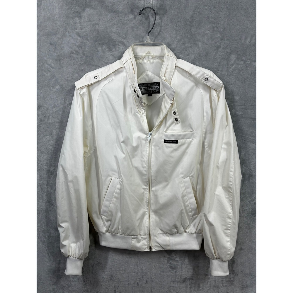 Members Only Mens Vintage 80s Cafe Racer Jacket Off White Cream Size 40 Bomber